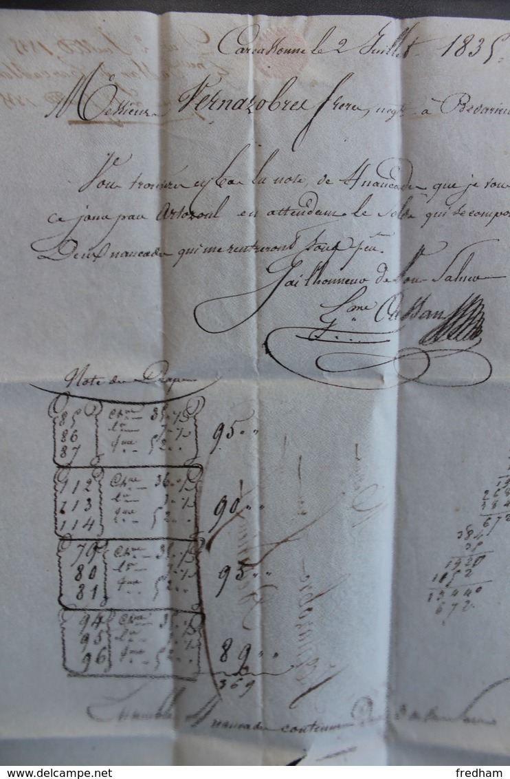 1835 LAC  DE CARCASONNE POUR BEDARIEUX  COURRIER DATE DU 02/07/1835.. - 1801-1848: Precursors XIX