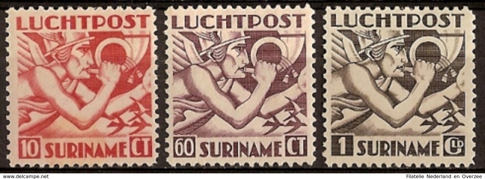 Suriname NVPH Nr Luchtpost 20/22 Postfris/MNH Mercurius, Engelse Druk, Airmail 1941 - Surinam ... - 1975