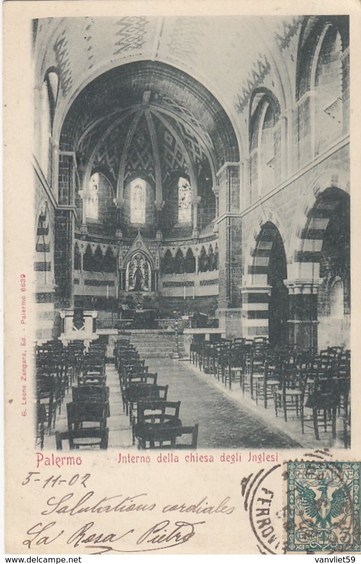 PALERMO-CHIESA DEGLI INGLESI-INTERNO-CARTOLINA VIAGGIATA IL 5-11-1902 - Palermo