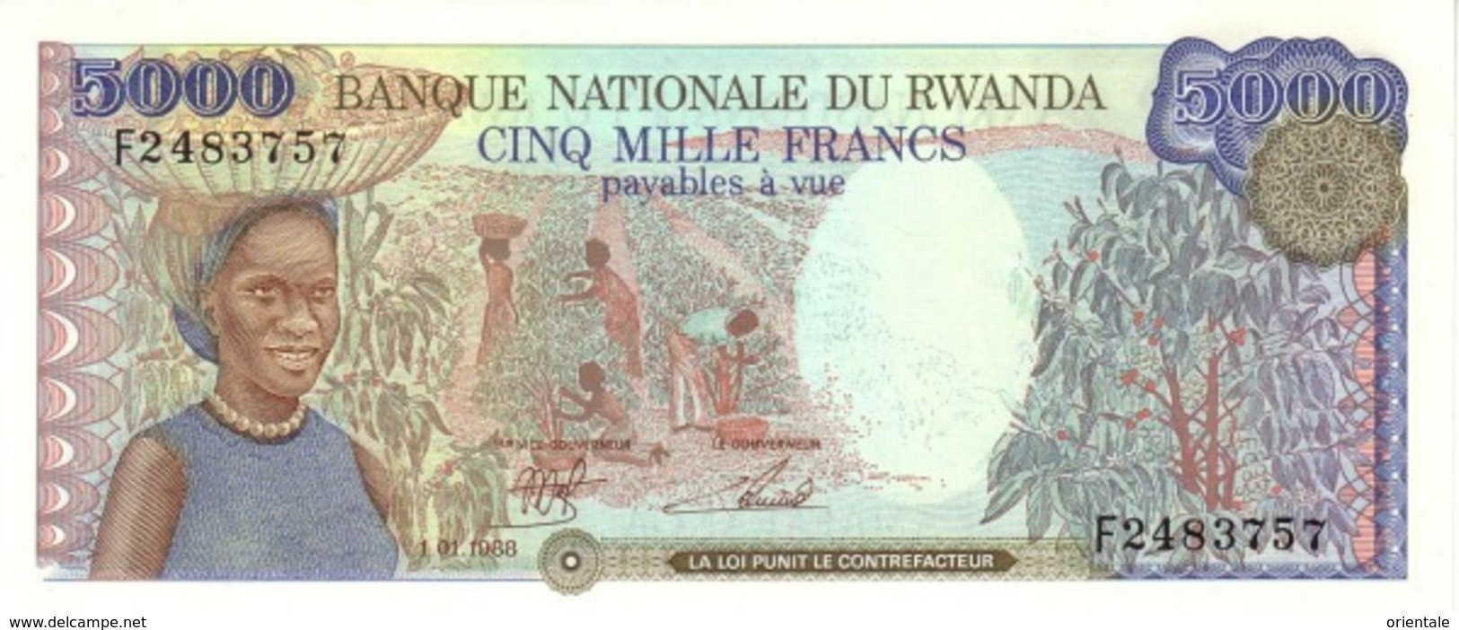 RWANDA P. 22 5000 F 1988 UNC - Rwanda