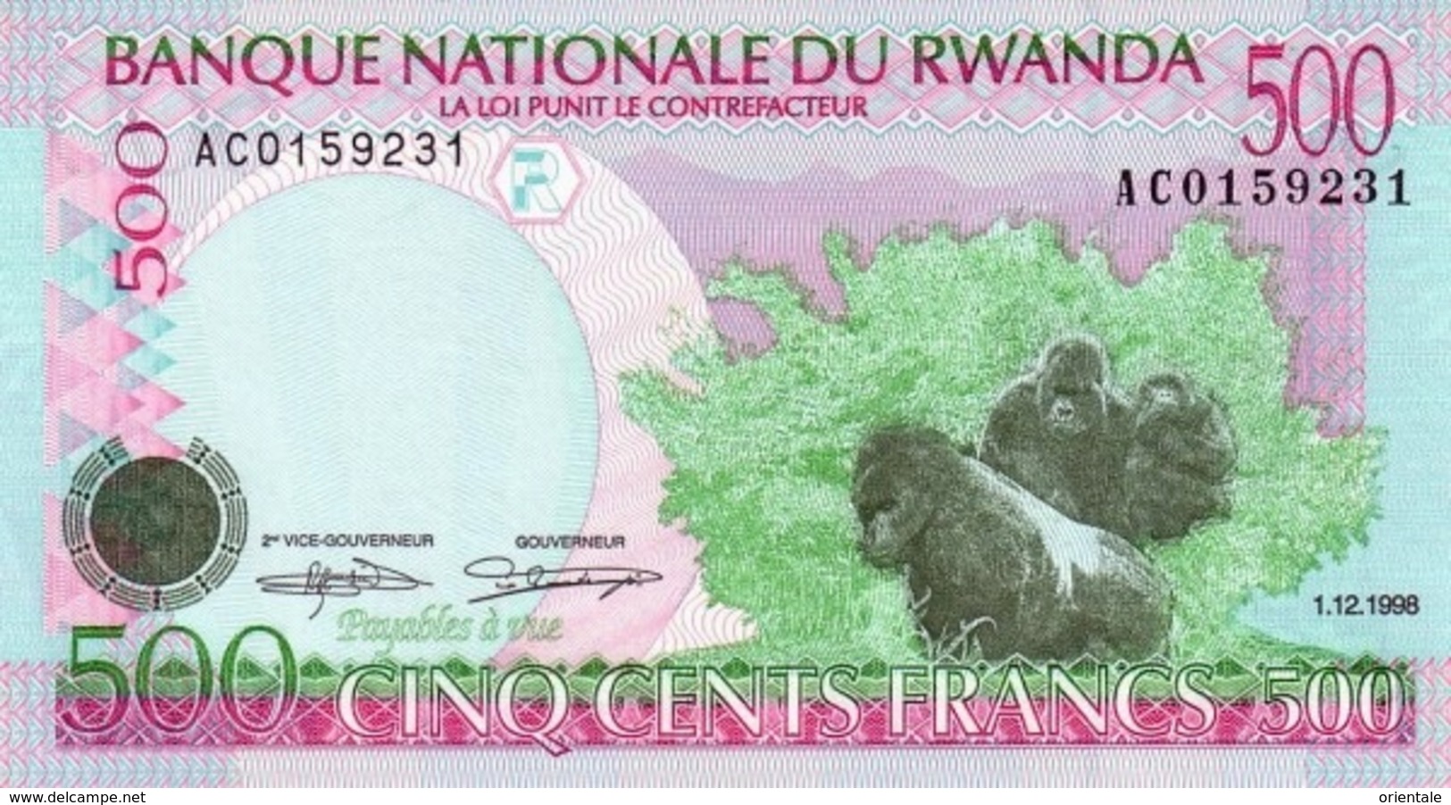RWANDA P. 26a 500 F 1998 UNC - Rwanda