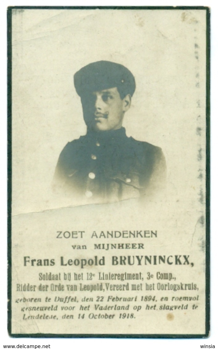 WO1 / WW1 - Doodsprentje Bruyninckx Frans Leopold - Duffel / Lendelede - Gesneuvelde - Décès