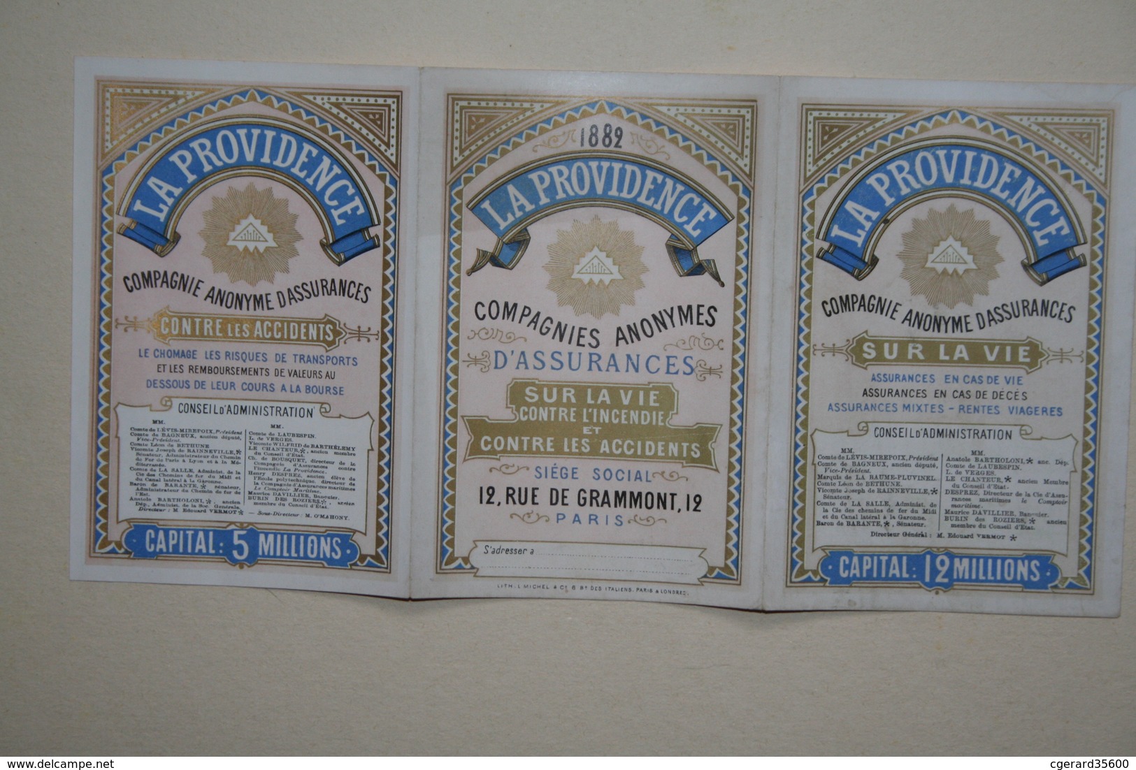 Calendrier - La Providence  Paris  - 1882 ( 3 Volets ) - Petit Format : ...-1900