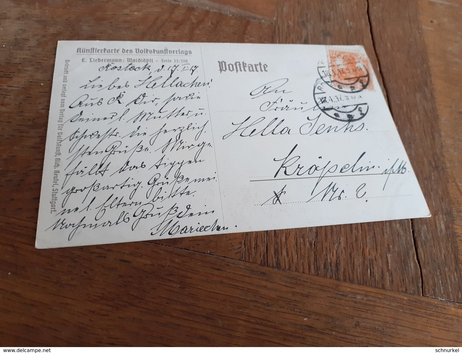 ERNST LIEBERMANN - WALDIDYLL - Ans HELLACHEN Von MARIECHEN - 1917 - Von ROSTOCK Nach KROEPELIN - Liebermann, Ernst