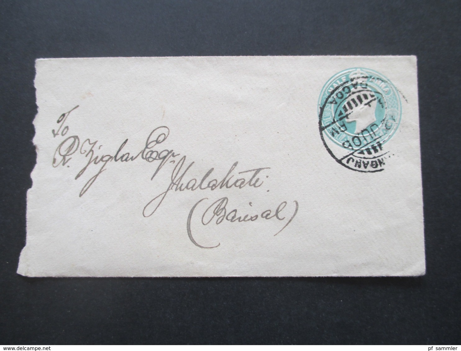 GB Kolonie 1905 Indien GA Umschlag Nach Jhalakati Mit K1 Ank. Stempel - 1902-11 Koning Edward VII