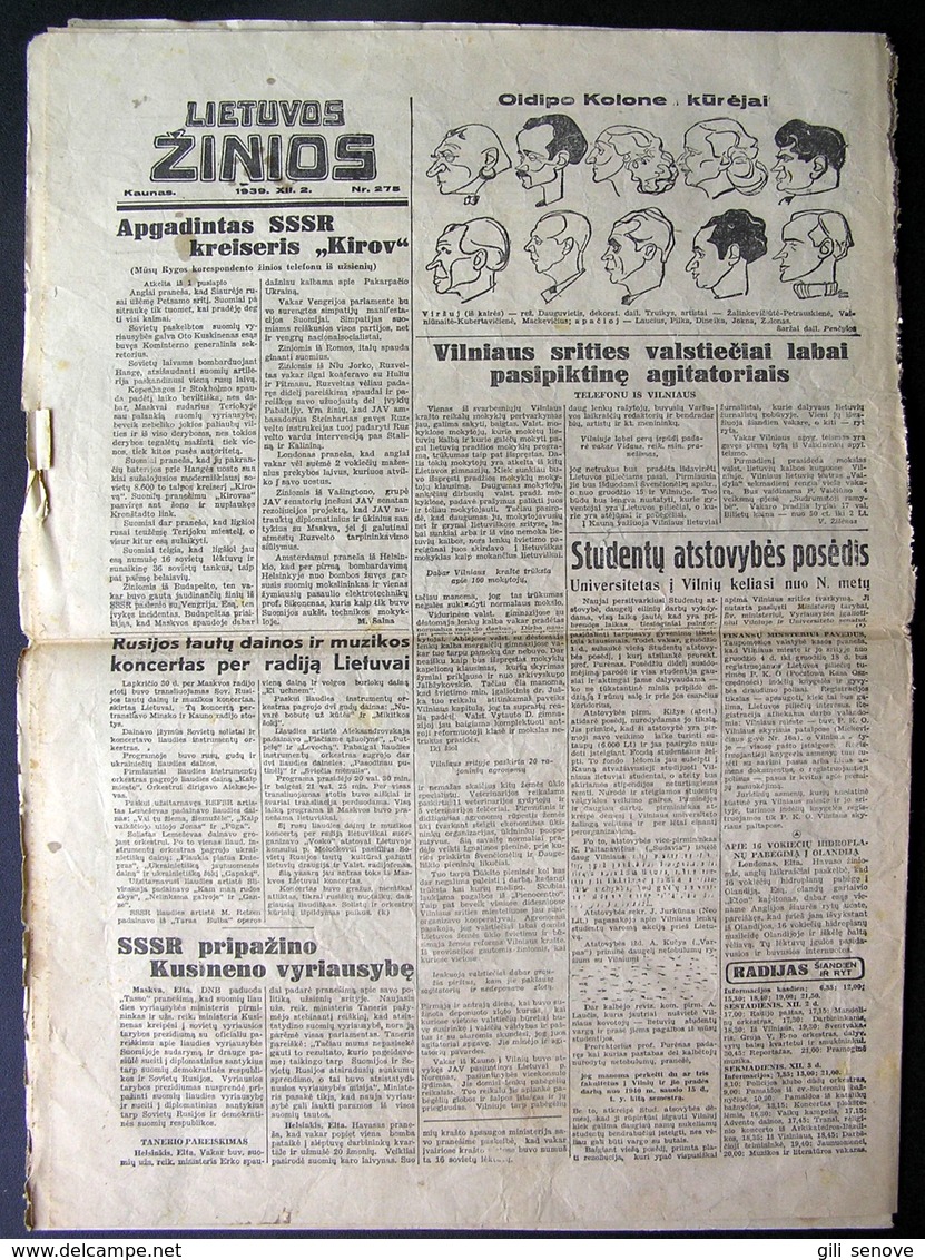 Lithuanian Newspaper/ Lietuvos žinios No. 275 (6139) 1939.12.02 - Allgemeine Literatur