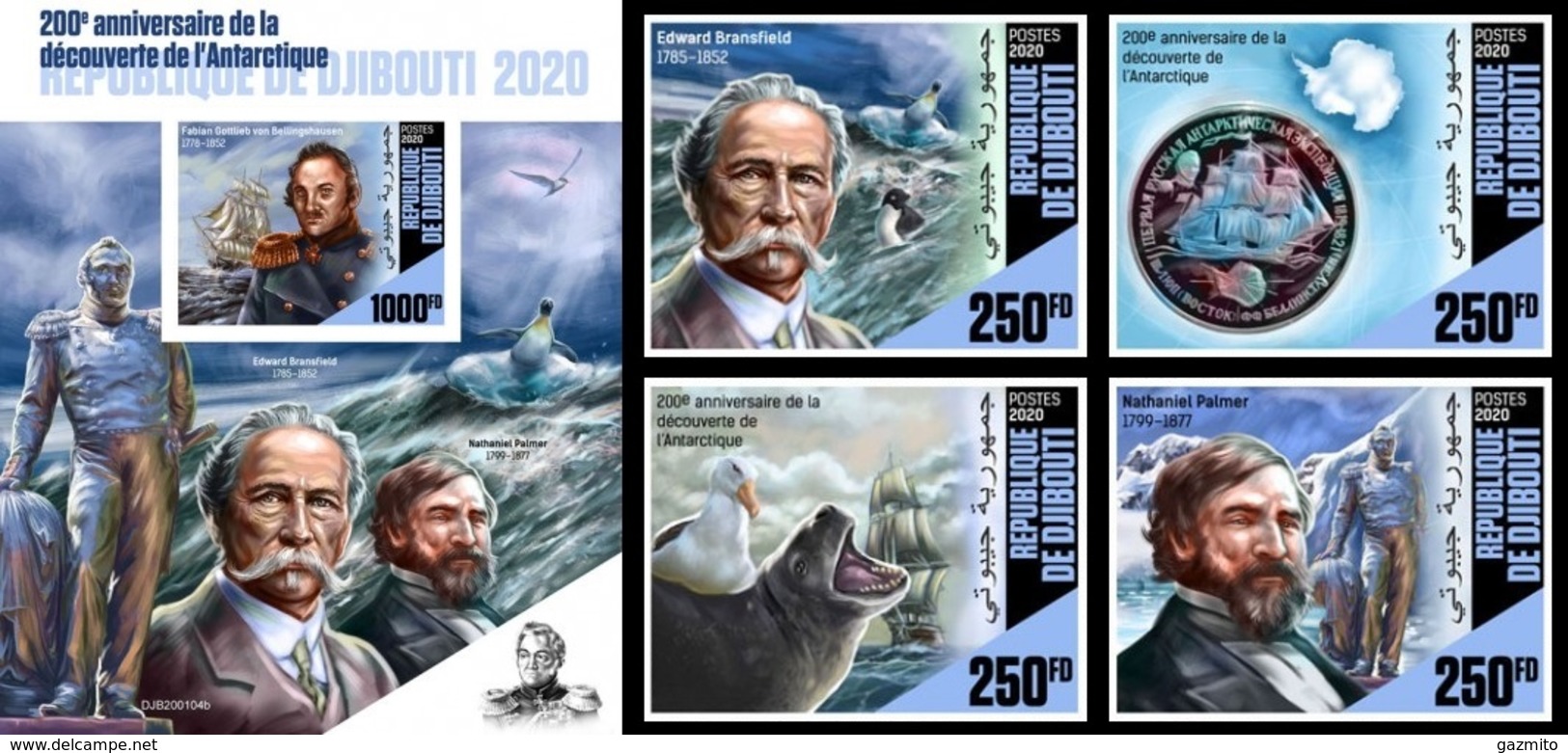 Djibouti 2020, Antartic, Ship, Explorers, Birds, 4val In BF +BF IMPERFORATED - Arctic Tierwelt