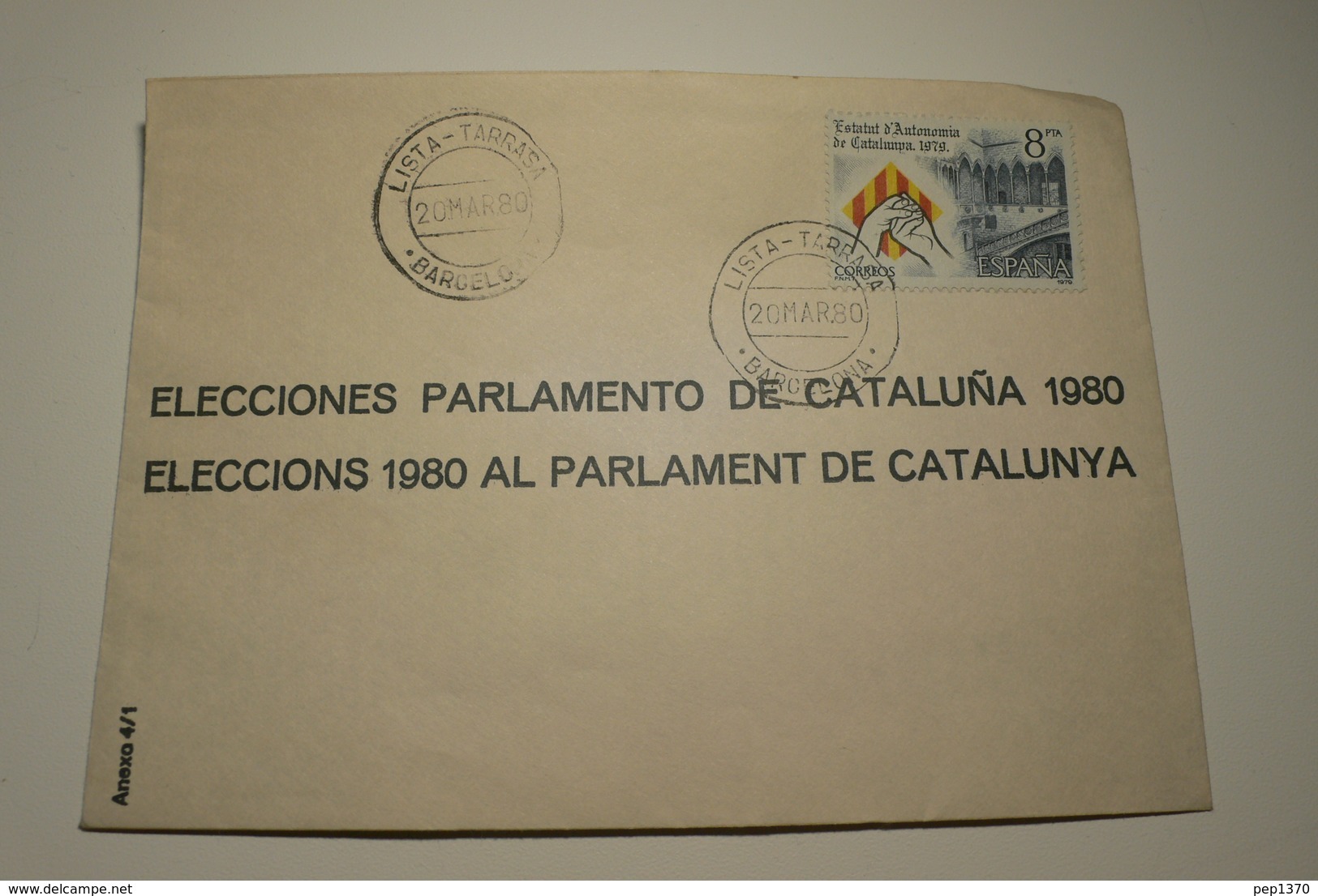 ESPAÑA 1980 - SOBRE LISTA DE CORREOS DE TERRASSA PARA LAS ELECCIONES AL PARLAMENT DE CATALUNYA - Variedades & Curiosidades