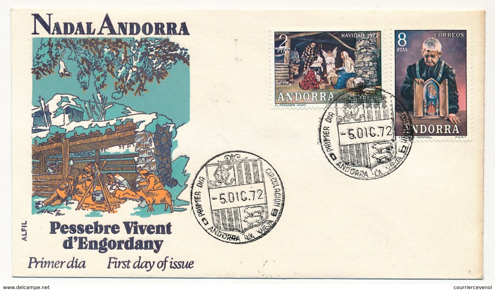 ANDORRE => Enveloppe FDC => "Navidad 1972" (Nativité 1972) - Andorre La Vieille - 5 Décembre 1972 - Brieven En Documenten