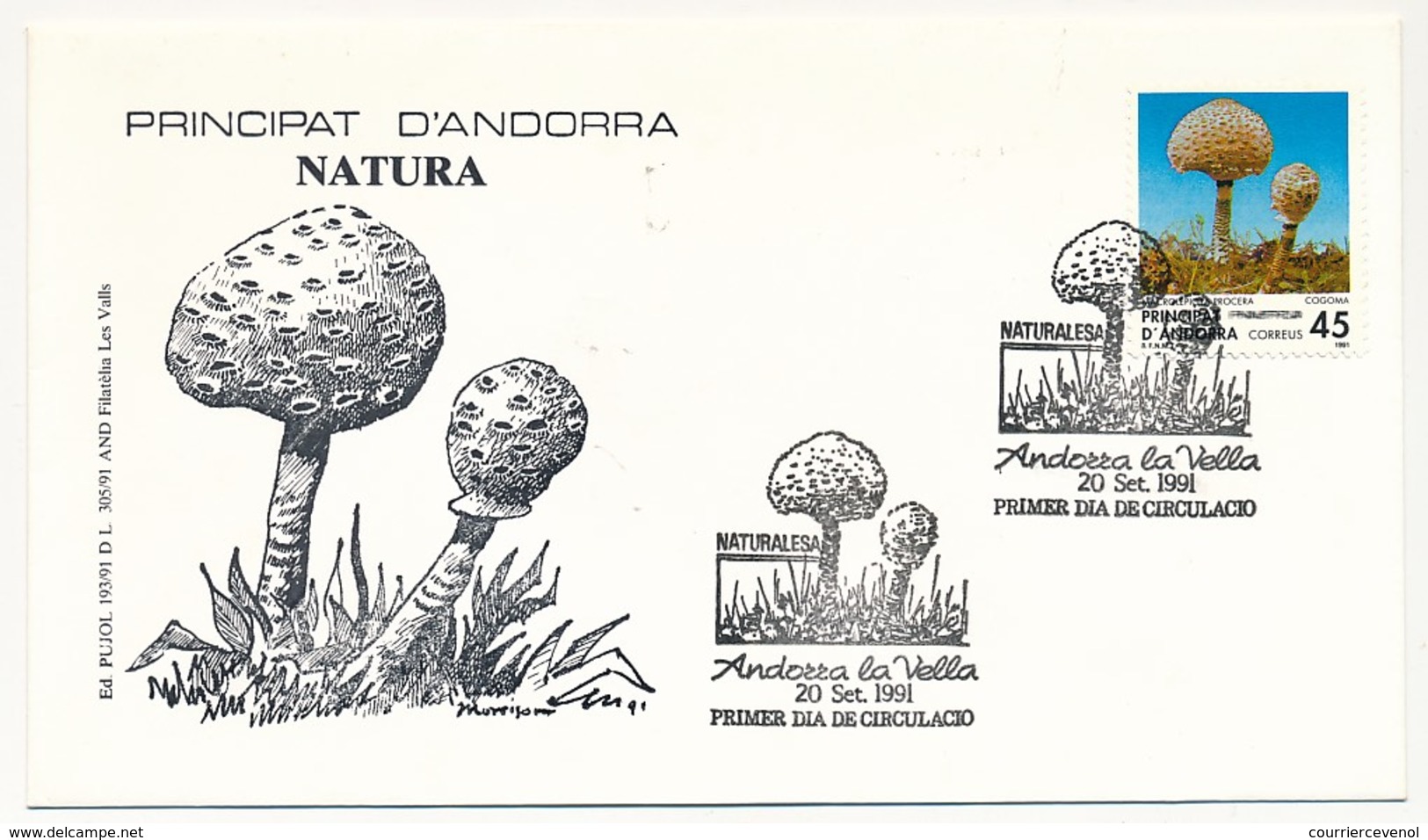 ANDORRE => Enveloppe FDC => Champignons - 1991 - Lettres & Documents