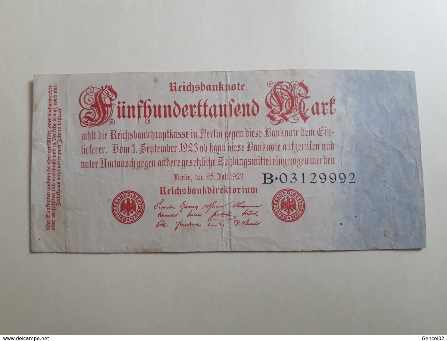 REICHSBANKNOTE Mark 1923 - Other & Unclassified