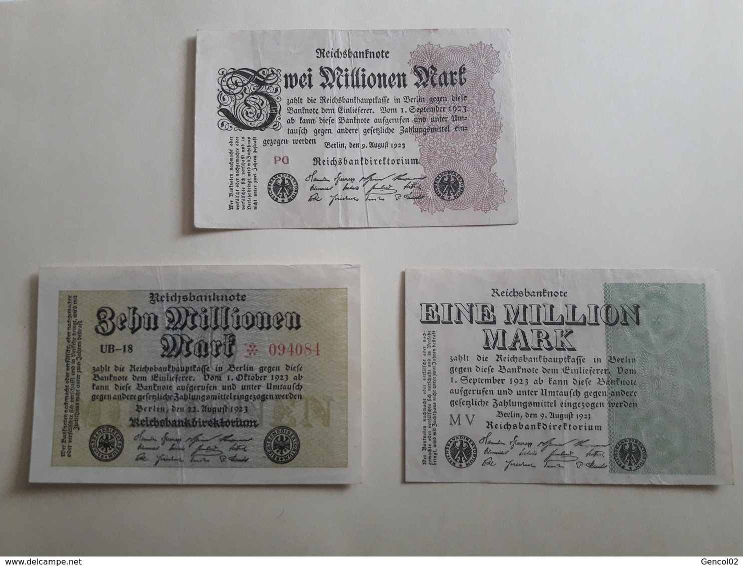 X3 Billets Million Mark 1923 - Autres & Non Classés