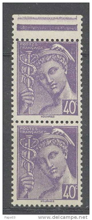 FRANCE N° 548p XX Type Mercure 40 C. Violet Variété : Timbre Plus Petit Tenant à Normal TB - Neufs