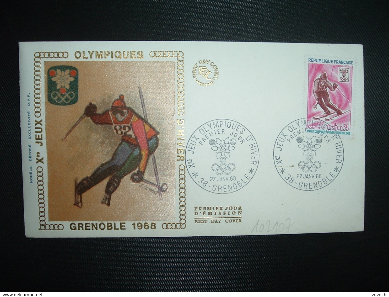 LETTRE TP SKI SLALOM 0,95+0,35 0BL.27 JANV 68 38 GRENOBLE PREMIER JOUR Xes JEUX OLYMPIQUES D'HIVER - Winter 1968: Grenoble