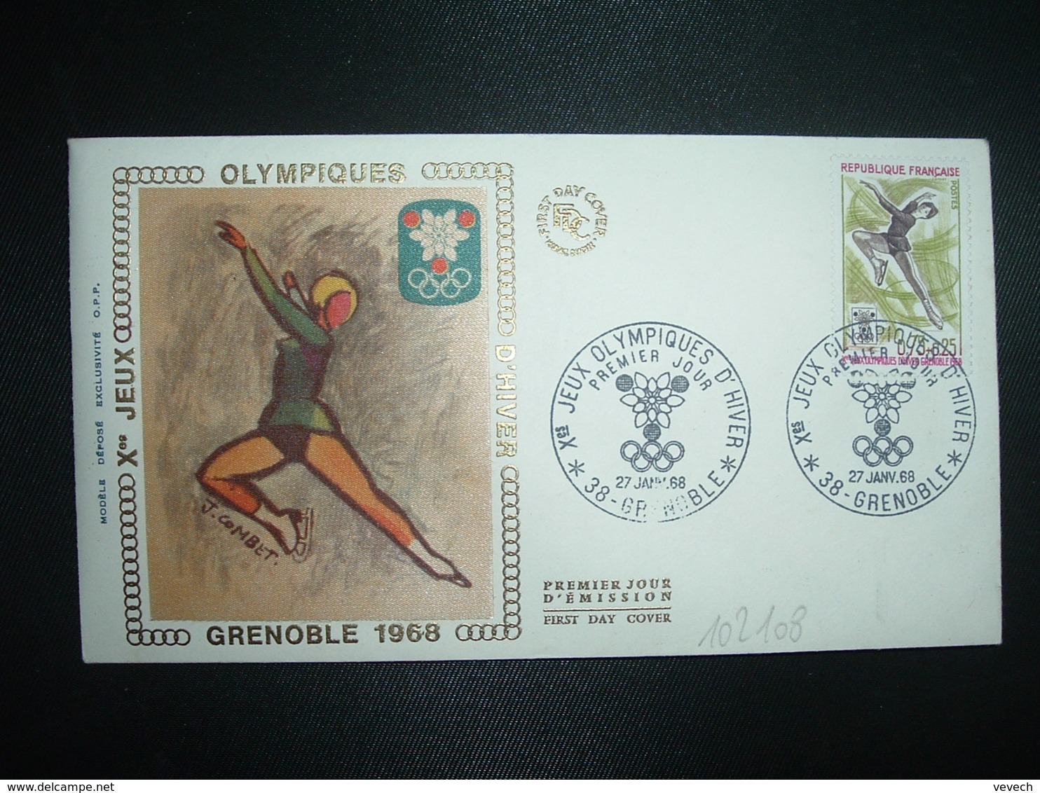 LETTRE TP PATINAGE ARTISTIQUE 0,75+0,25 0BL.27 JANV 68 38 GRENOBLE PREMIER JOUR Xes JEUX OLYMPIQUES D'HIVER - Winter 1968: Grenoble