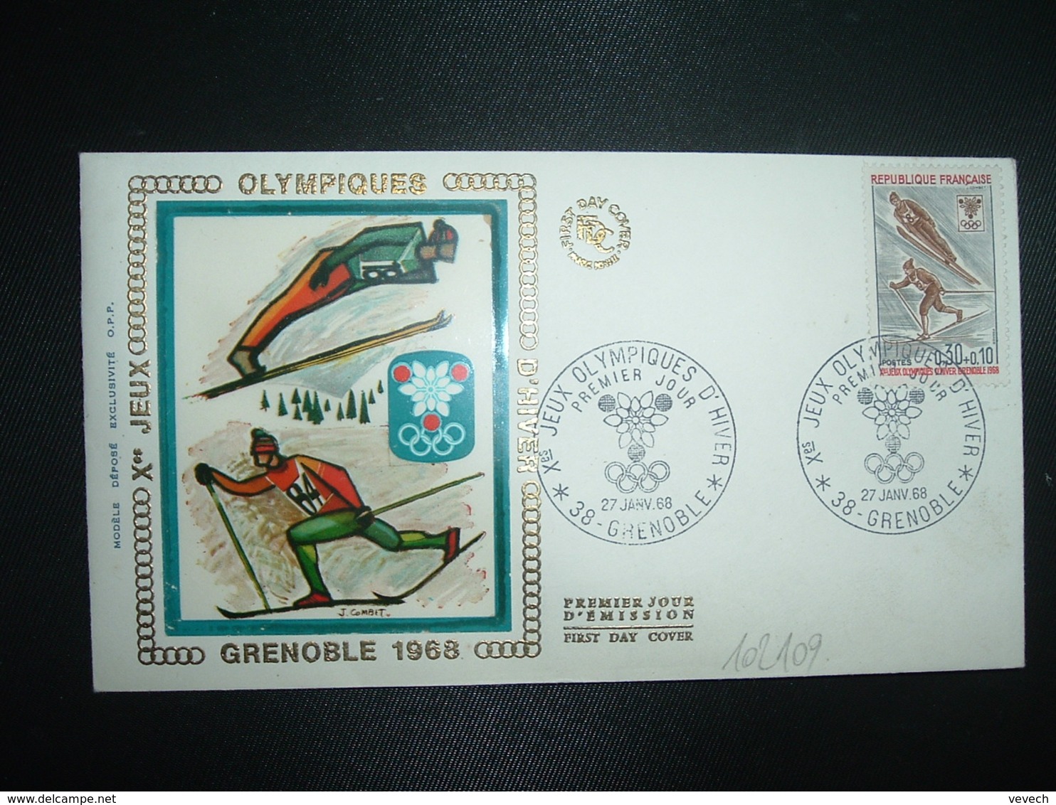 LETTRE TP SKI SAUT FOND 0,30+0,10 0BL.27 JANV 68 38 GRENOBLE PREMIER JOUR Xes JEUX OLYMPIQUES D'HIVER - Winter 1968: Grenoble