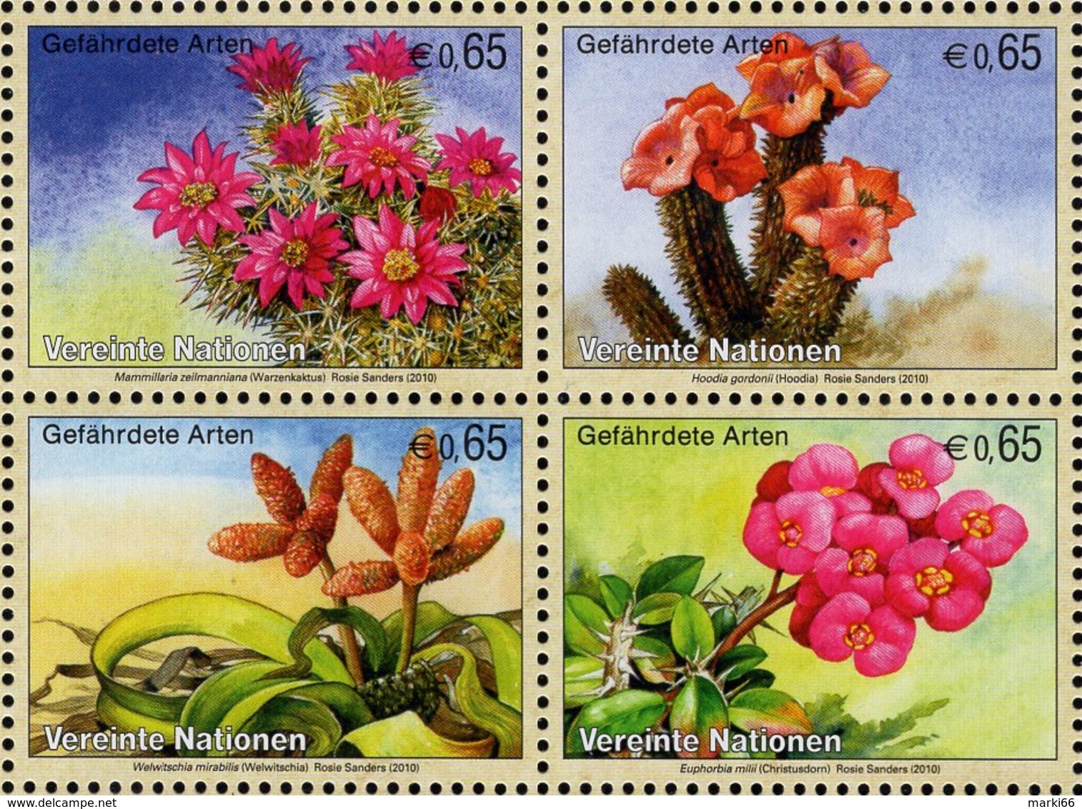 United Nations - Vienna - 2010 - Endangered Species - Flora - Mint Stamp Set (se-tenant Block) - Ongebruikt