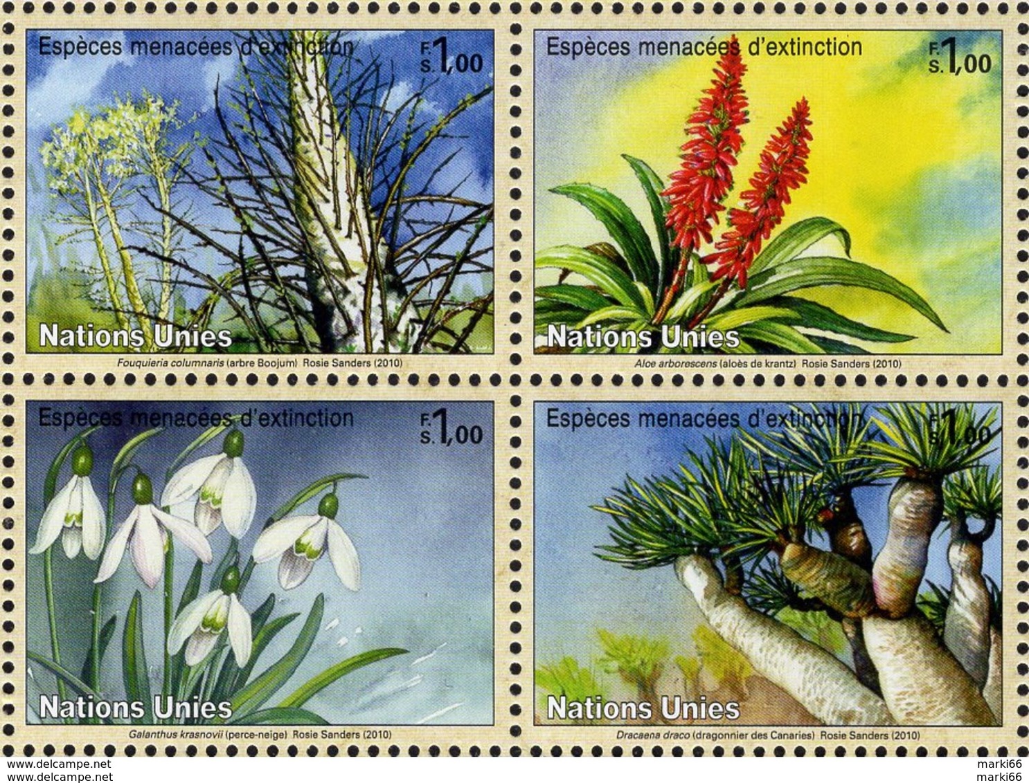 United Nations - Geneva - 2010 - Endangered Species - Flora - Mint Stamp Set (se-tenant Block) - Ungebraucht