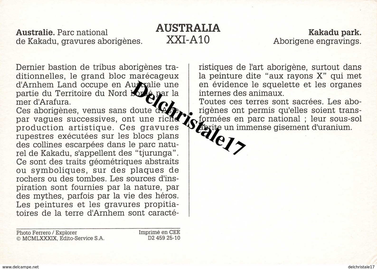 CPM AUSTRALIE - PARC NATIONAL DE KAKADU - GRAVURES ABORIGÈNES - Kakadu