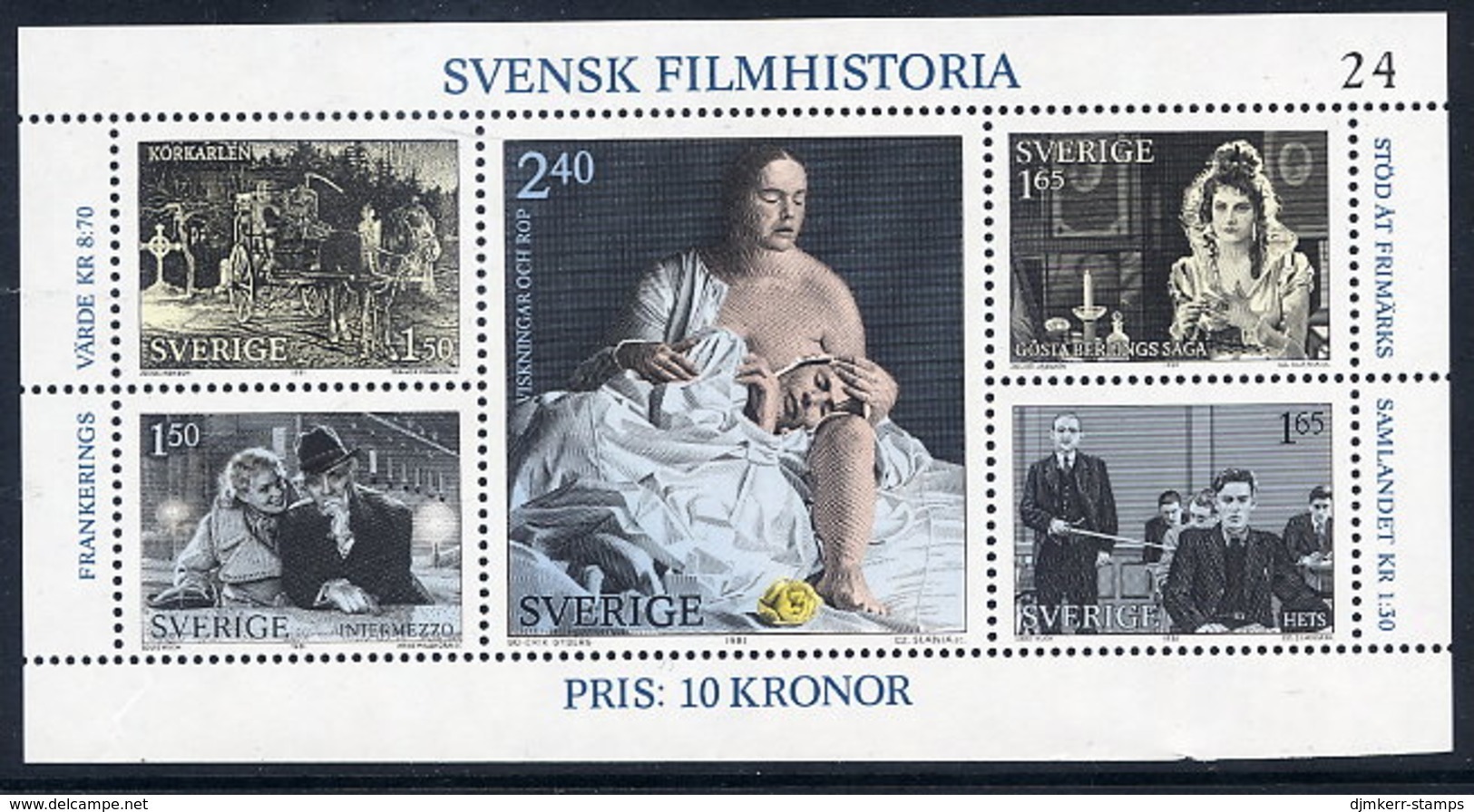 SWEDEN 1981 History Of Swedish Film Block MNH / **.  Michel Block 9 - Blocks & Sheetlets