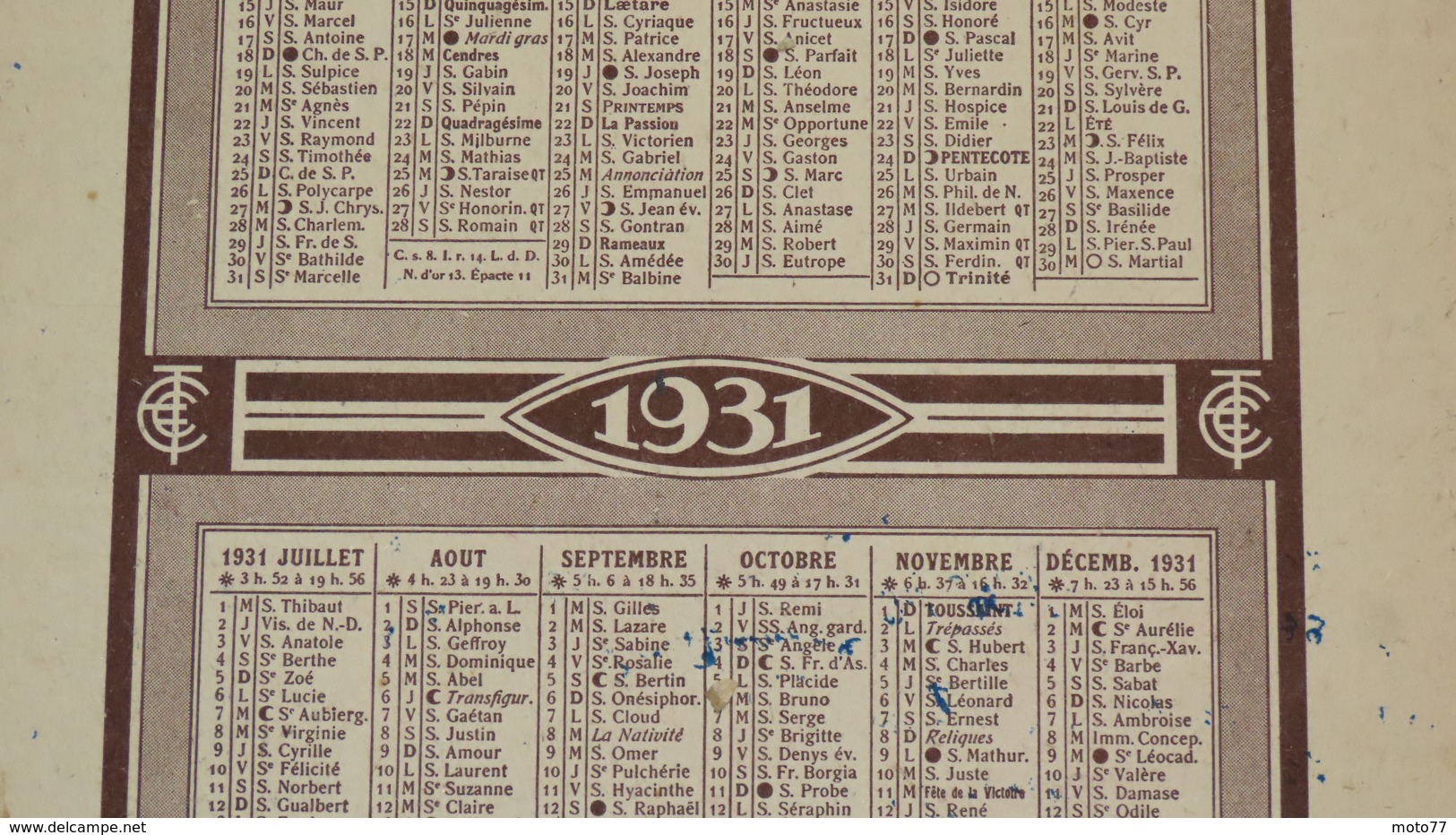 Grand CALENDRIER - Publicité ECONOMIQUES TROYENS -Cartonnage Rigide Utilisé En Porte Documents Ou Sous Mains -Année 1931 - Grand Format : 1921-40