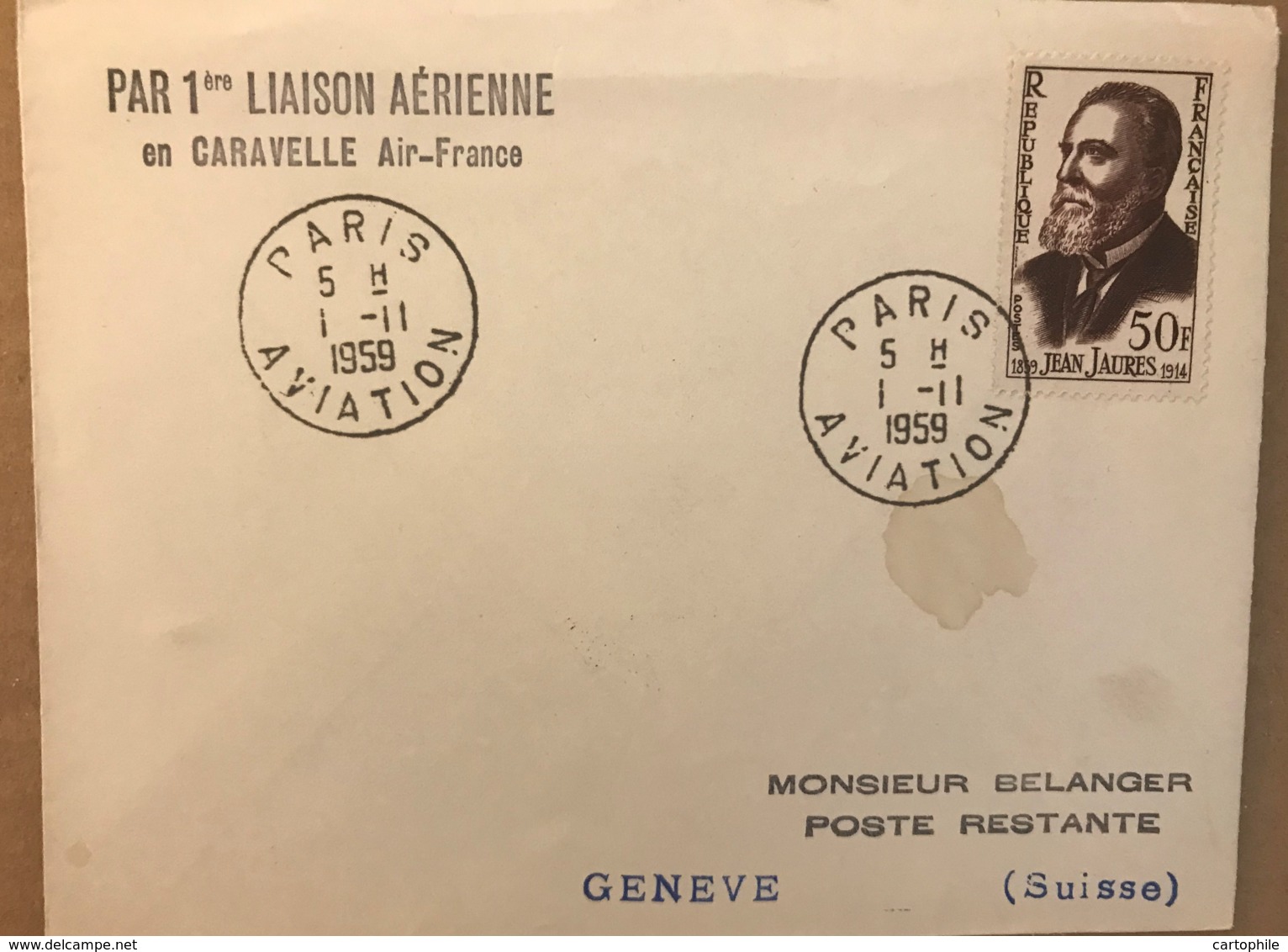 LSC 1ère Liaison Aérienne Par CARAVELLE AIR FRANCE Entre PARIS Et GENEVE Sur Env. Du 01/11/1959 - Eerste Vluchten