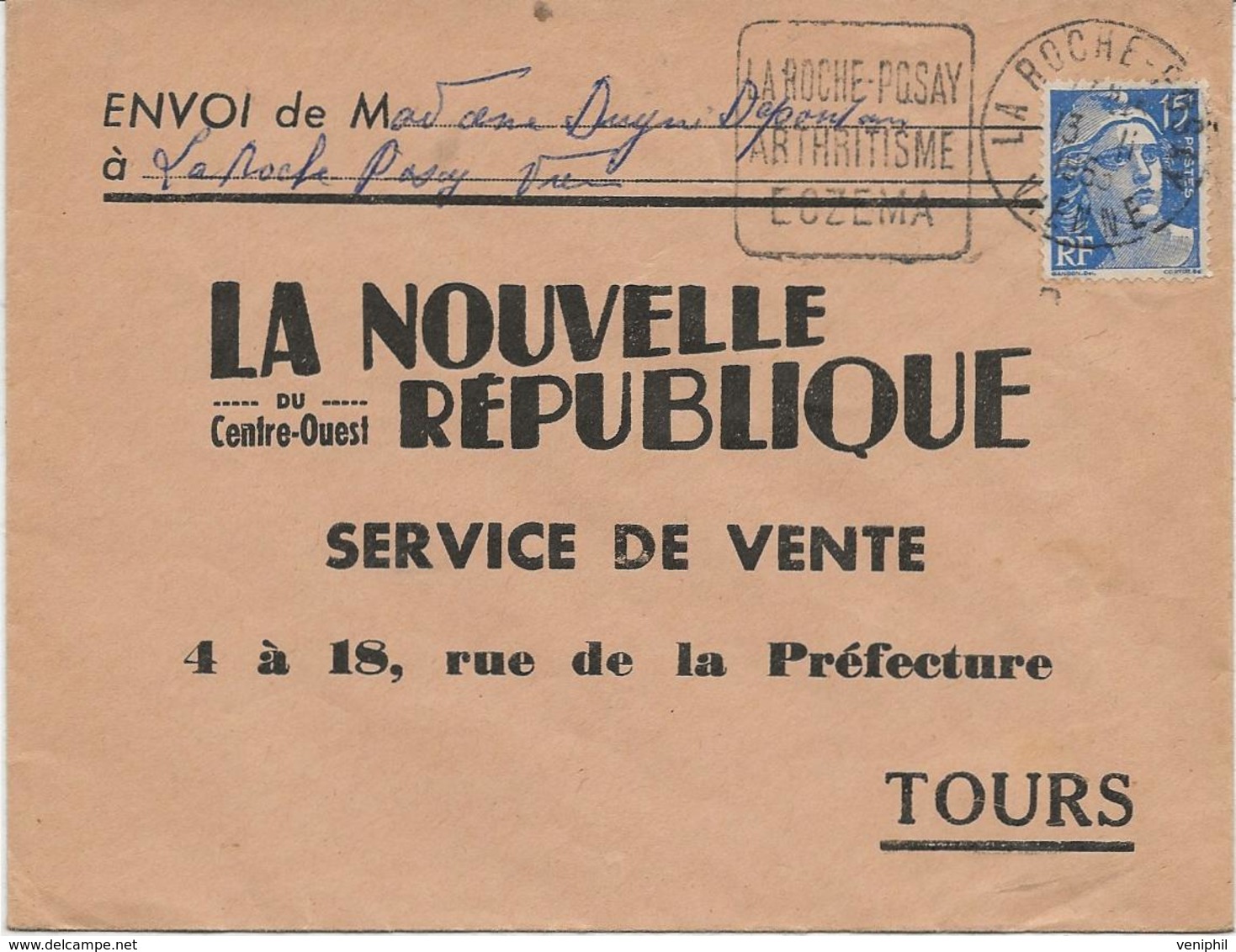 1 LETTRE OBLITERATION DAGUIN - LA ROCHE - POSAY -ARTHRITISME -ECZEMA -1953- VIENNE - - Mechanical Postmarks (Other)