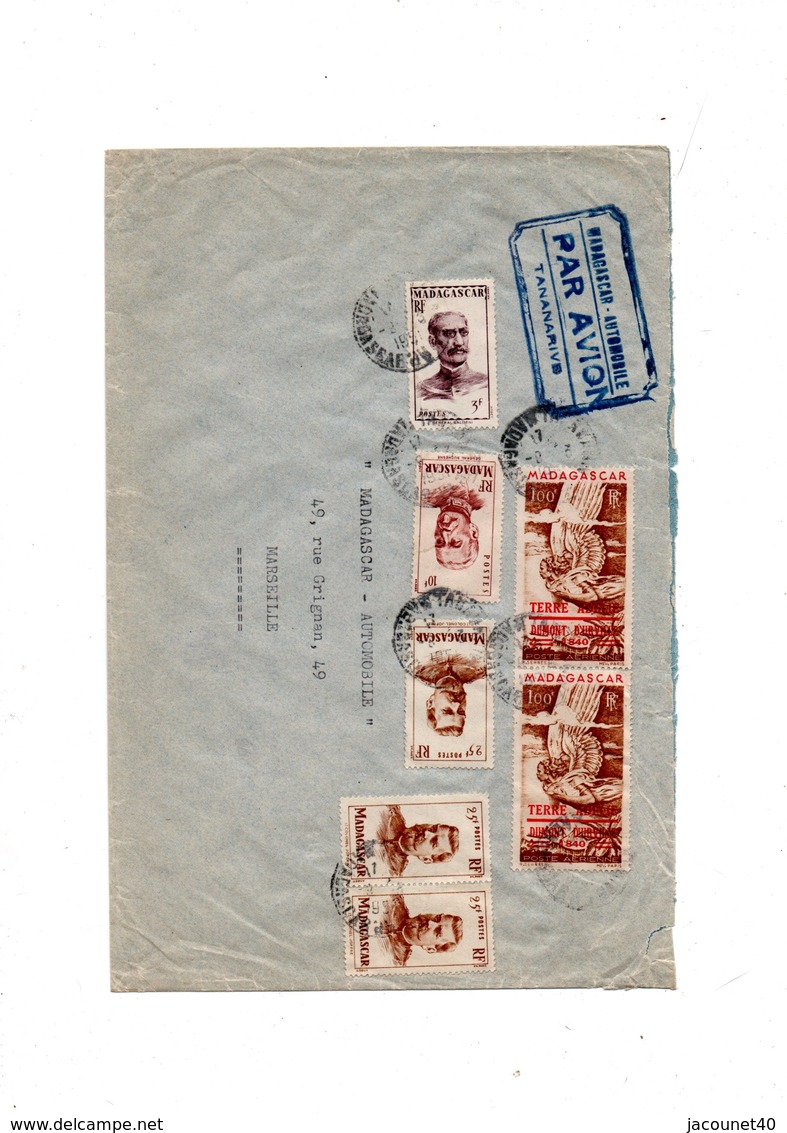 Tananarive Madagascar Lettre  1955 Pour Marseille +Timbre 100 Fr P A Et Autres Taaf  Surcharge Terre Adélie - ...-1955 Prefilatelia