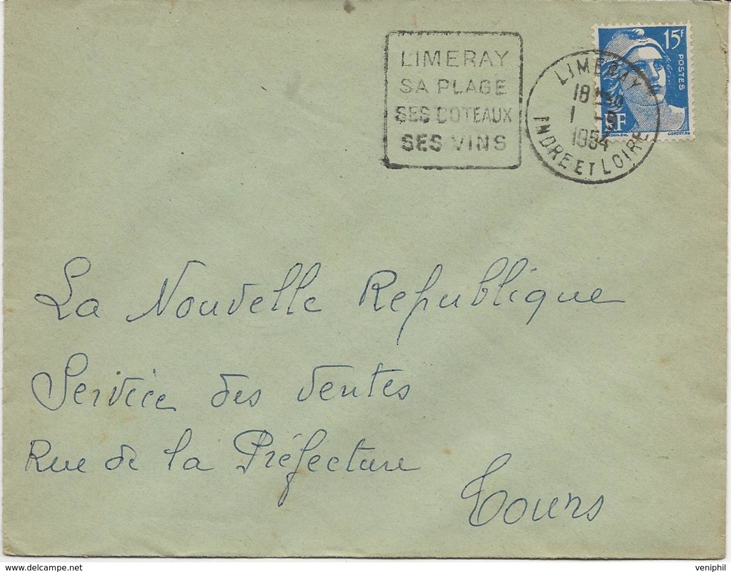 LETTRE OBLITERATION DAGUIN - LIMERAY -SA PLAGE -SES COTEAUX-SES VINS -INDRE ET LOIRE -1954 - Mechanical Postmarks (Other)