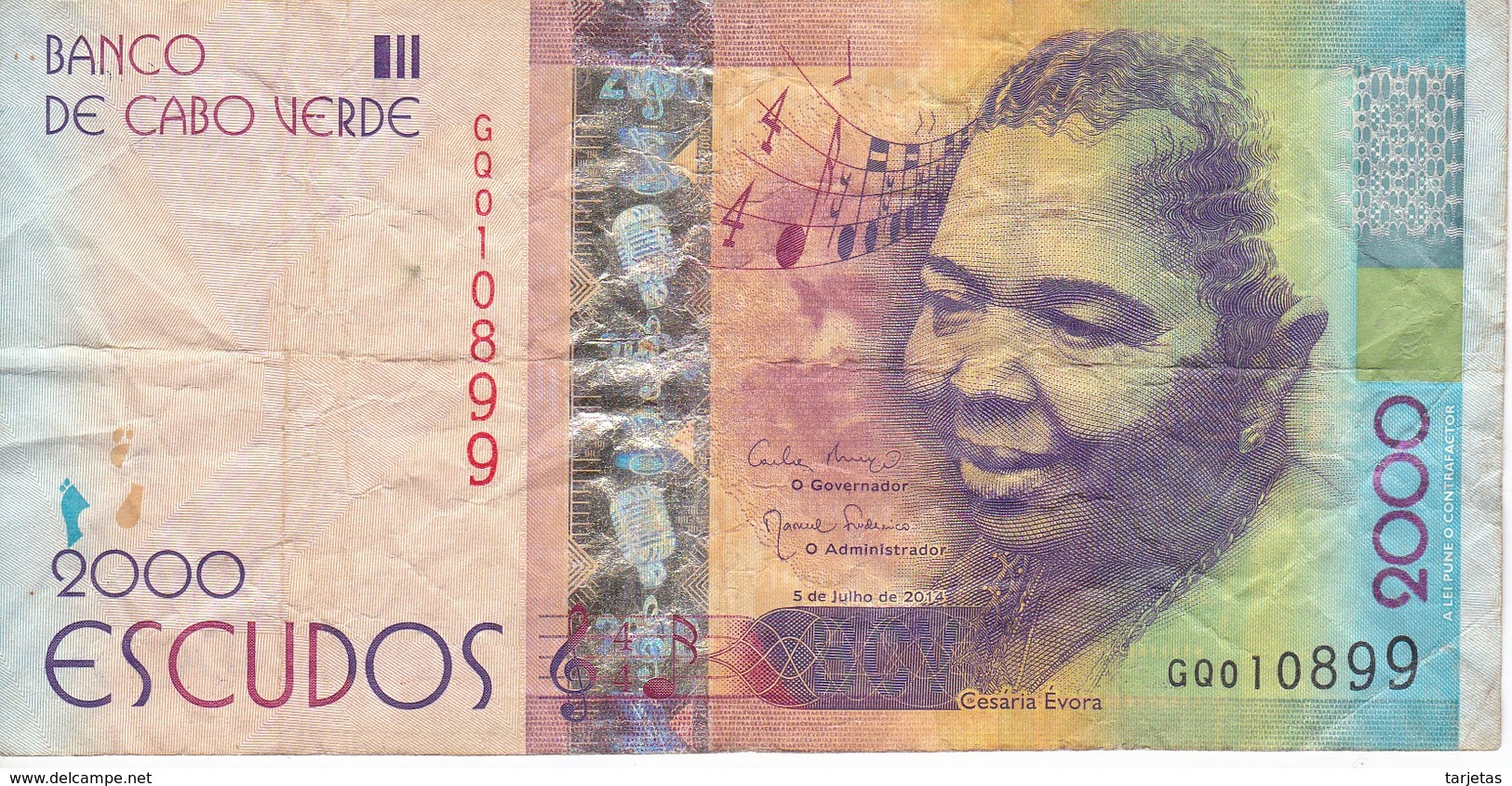 BILLETE DE CABO VERDE DE 2000 ESCUDOS DEL AÑO 2014 CESARIA EVORA  (BANKNOTE) - Cape Verde