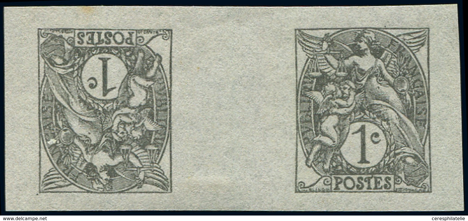 107   Blanc,  1c. Gris, épreuve TETE-BECHE Avec Pont, Papier Mince, TB - Used Stamps