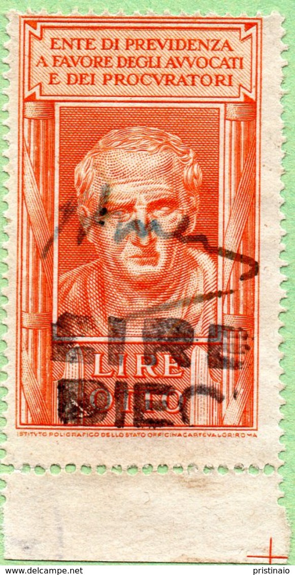 1940 Marca Di Previdenza Avvocati E Procuratori Valore Soprastampato Da Lire 10 Su Lire 8 - Revenue Stamps