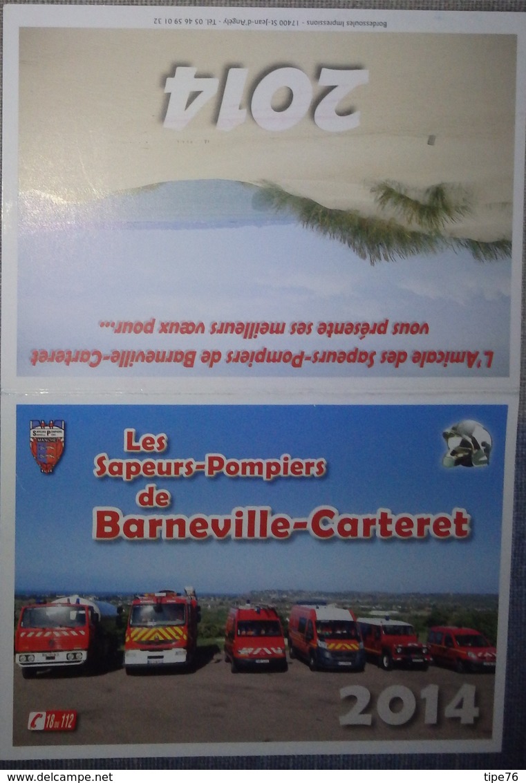 Petit Calendrier Poche  2014 Sapeurs Pompiers   Barneville Carteret Camion  Voiture Renault - Petit Format : 2001-...