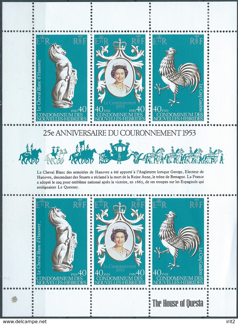 Oceania NEW HEBRIDES CONDOMINIUM 25Th Anniversary Of The CORONATION 1953 ,  Two Different Sheets - Otros & Sin Clasificación