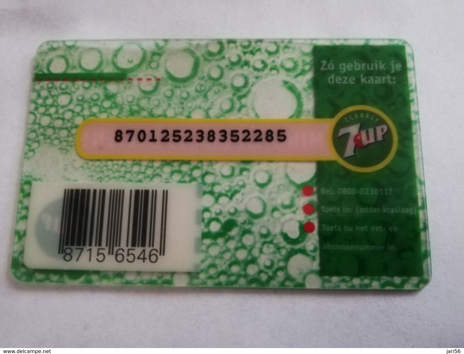 NETHERLANDS PREPAID   ADVERTISING  7UP TRANSPARANT CARD  2MINUTES    Mint  ** 1787** - Privé