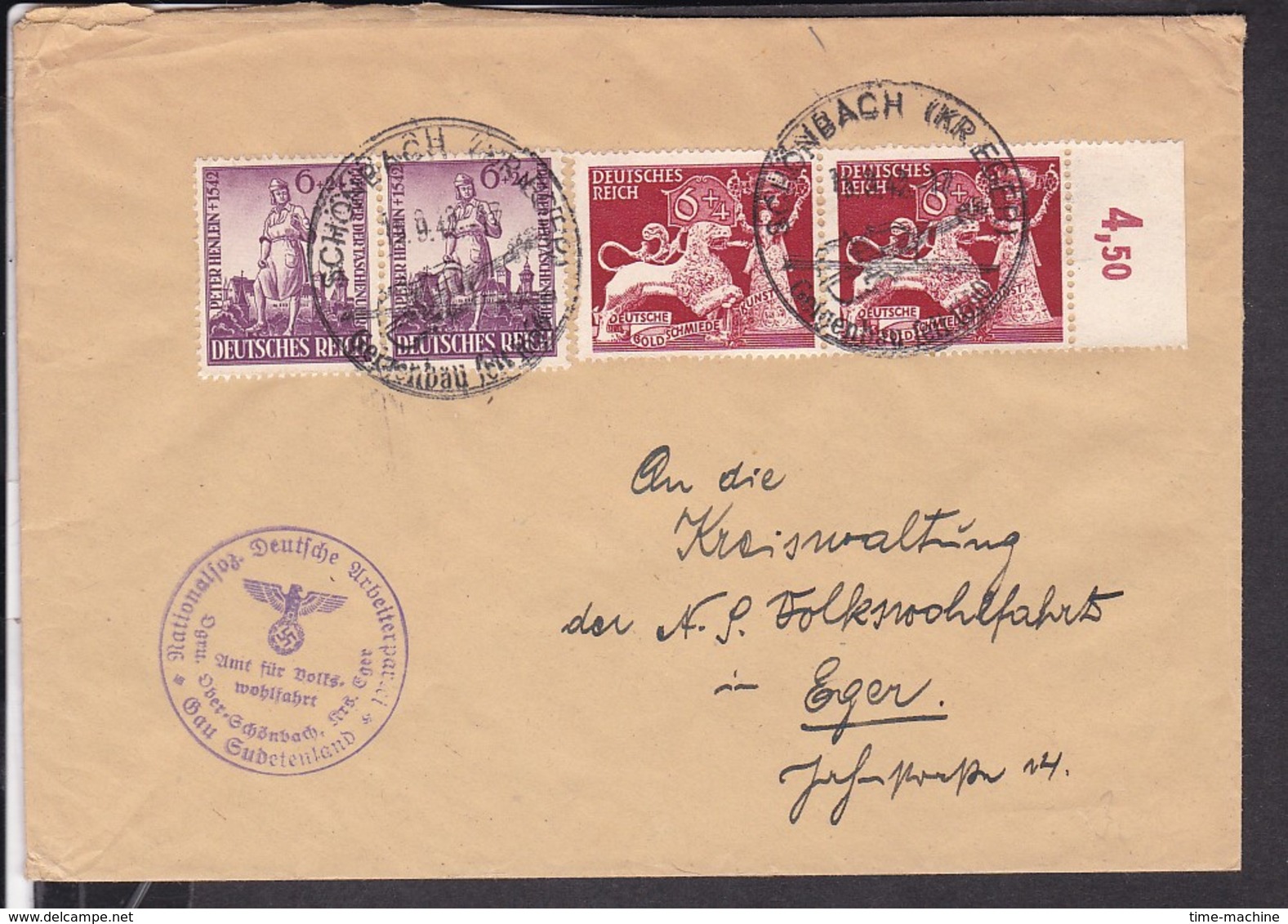 Brief Deutsches Reich Stempel Schönbach  1942 , NSDAP Amt Für Volkswohlfahrt - Covers & Documents