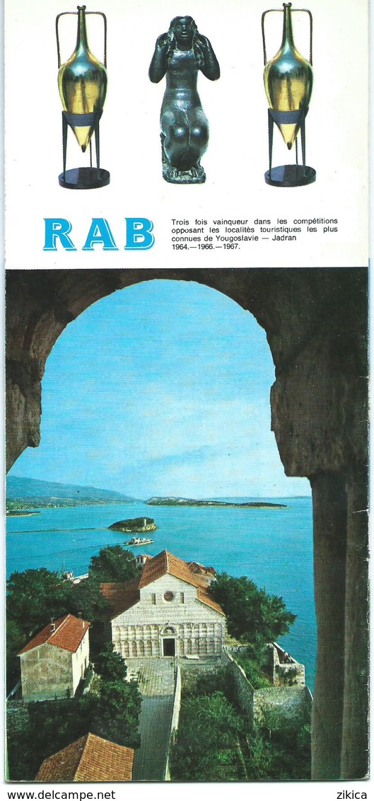 TOURIST BROCHURES 10 Cm X 22 Cm. Rab Island,Croatia,Yugoslavia  1967,map - 20 Cm / 22 Cm - Tourism Brochures