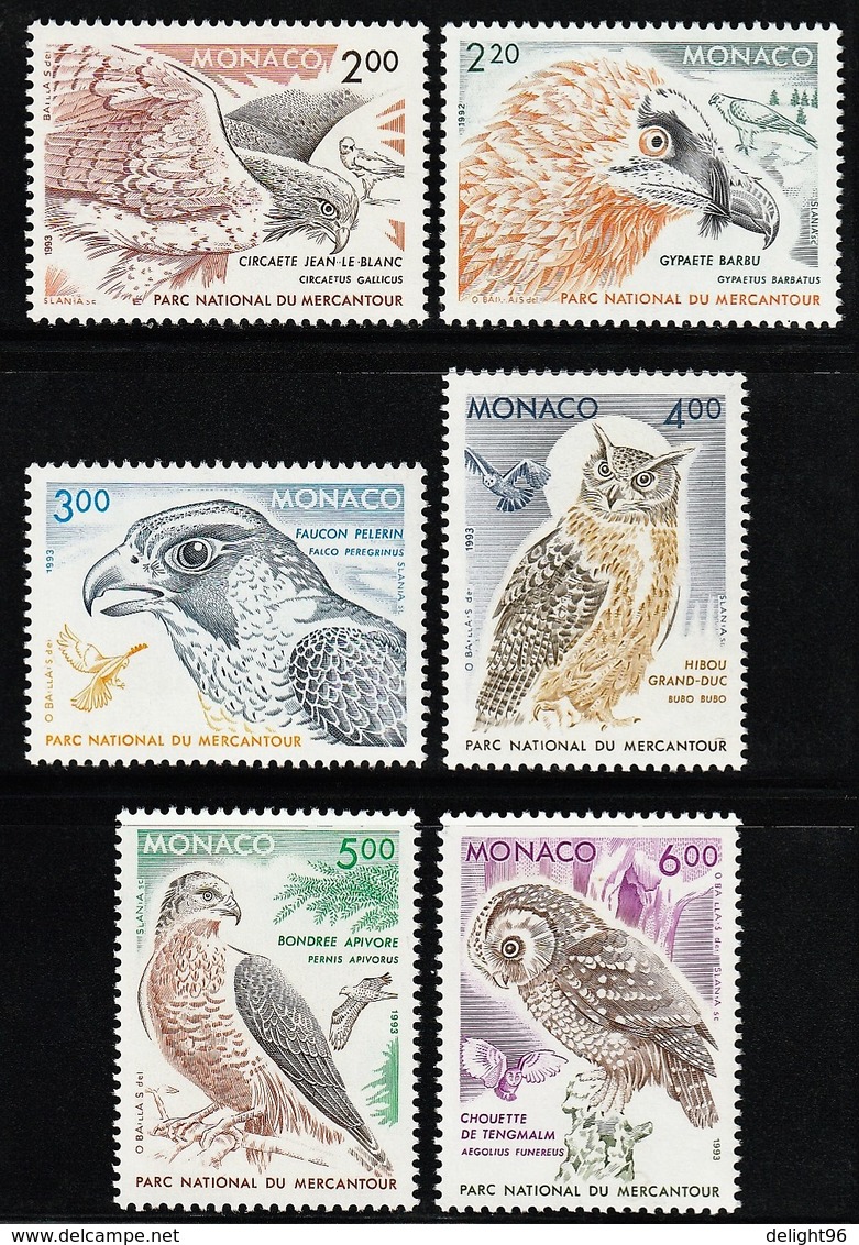 1992-93 Monaco Birds Of Prey Of Mercantour National Park Set (** / MNH / UMM) - Eagles & Birds Of Prey