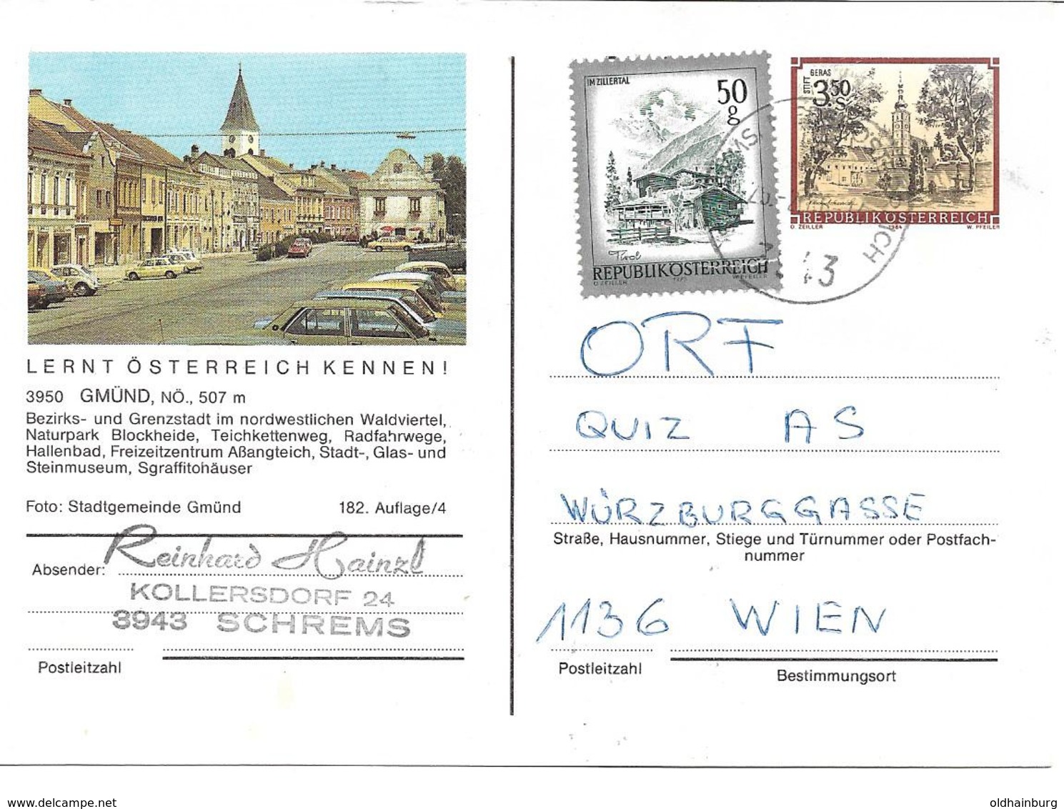 1700f: Bildpostkarte Motiv 3950 Gmünd, Gelaufen 1988 - Gmünd