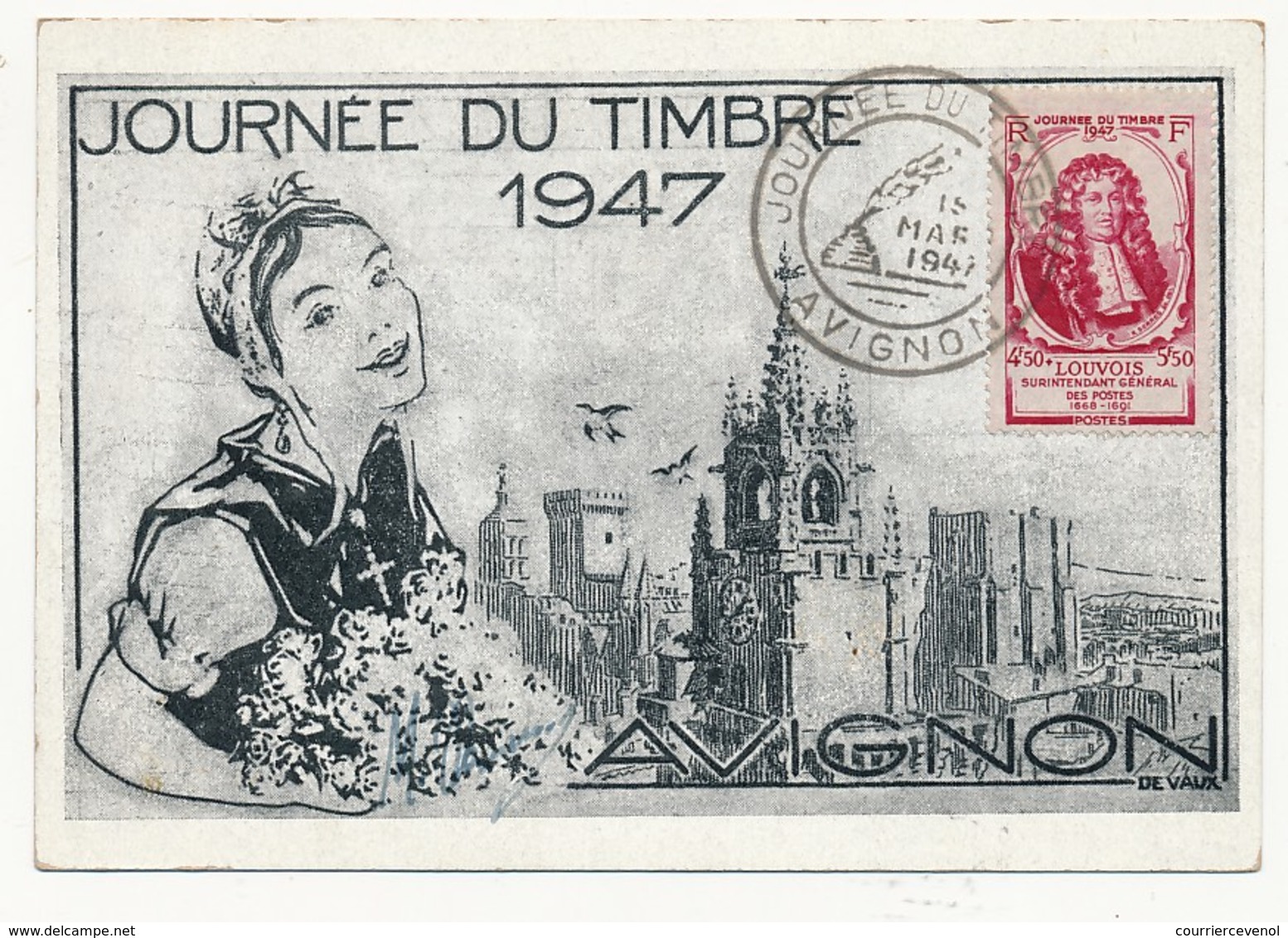FRANCE => Carte Locale "Journée Du Timbre" 1947 - AVIGNON - Timbre Louvois - Día Del Sello