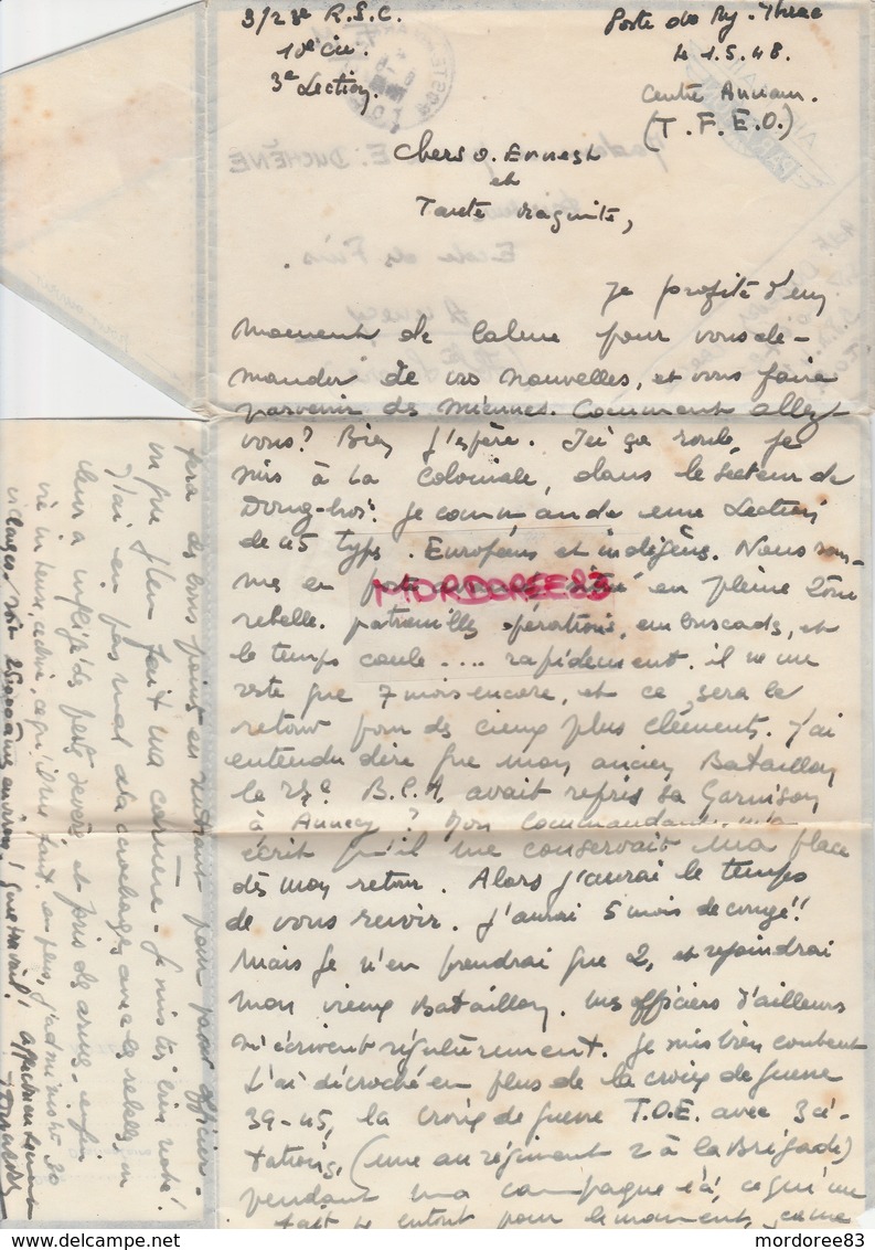 LETTRE FM POSTE AUX ARMEES 6/5/1948 T.O.E . BPM 418 . SP 70672 - 3 SCANS - Guerre D'Indochine / Viêt-Nam