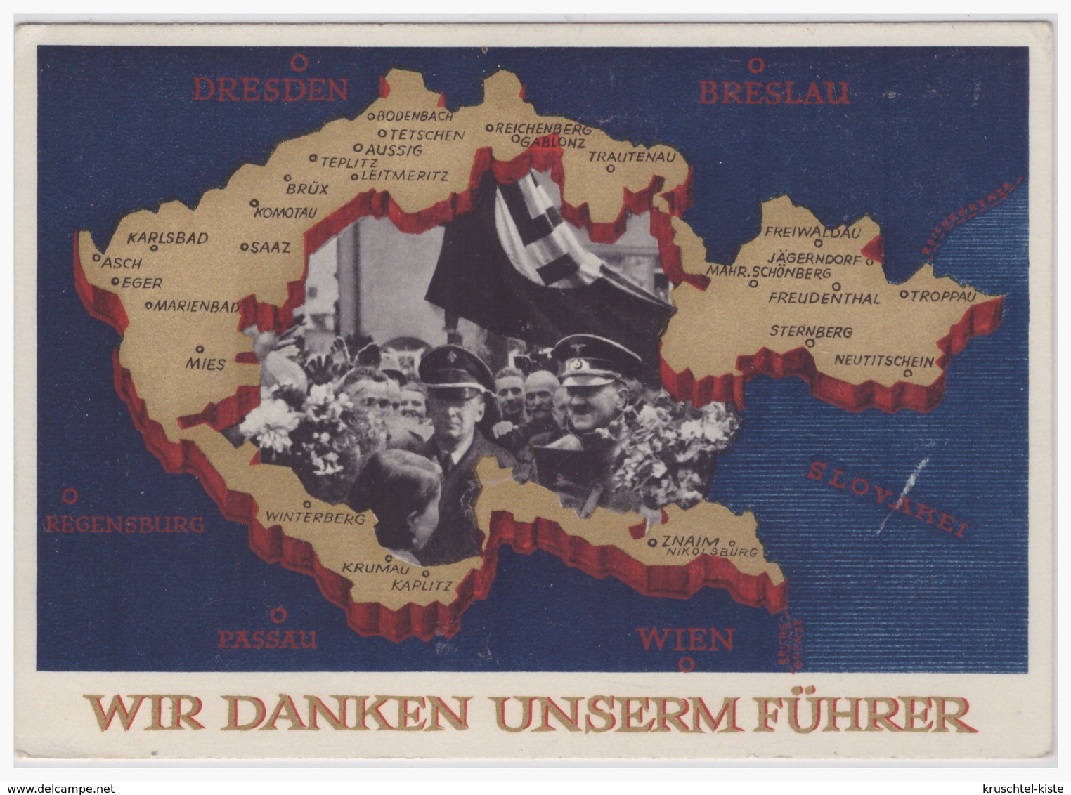 Sudetenland (002464) Propagandakarte "Wir Danken Unseren Führer" (Hoffmannkarte) Blanko Gestempelt Ossegg 4.12.1938 - Région Des Sudètes