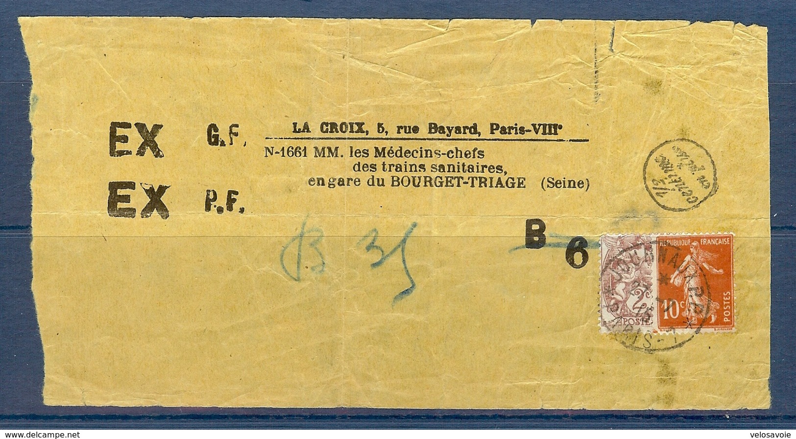 N° 108+138 BLANC + SEMEUSE OBLITERES JOURNAUX DU 27/07/15 + CACHET 1/2 CENTIME EN PLUS SUR GRAND FRAGMENT - 1877-1920: Semi Modern Period