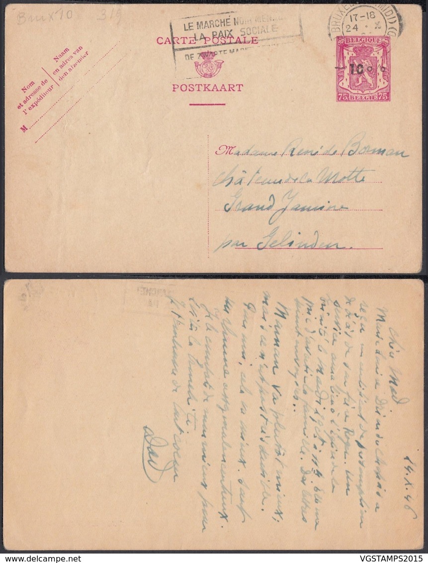 Belgique 1946- Entier Postal Sur  Carte Postale De Brusselles Vers Château De Grand-Jamine - 75 Cts- 10%. (DD) DC-7510 - Letter-Cards