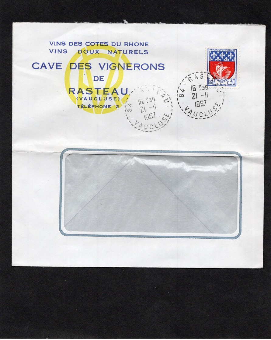 LSC 1967 - Entête CAVE DES VIGNERONS De RASTEAU & Cachet Perlé RASTEAU (Vaucluse) - 1961-....