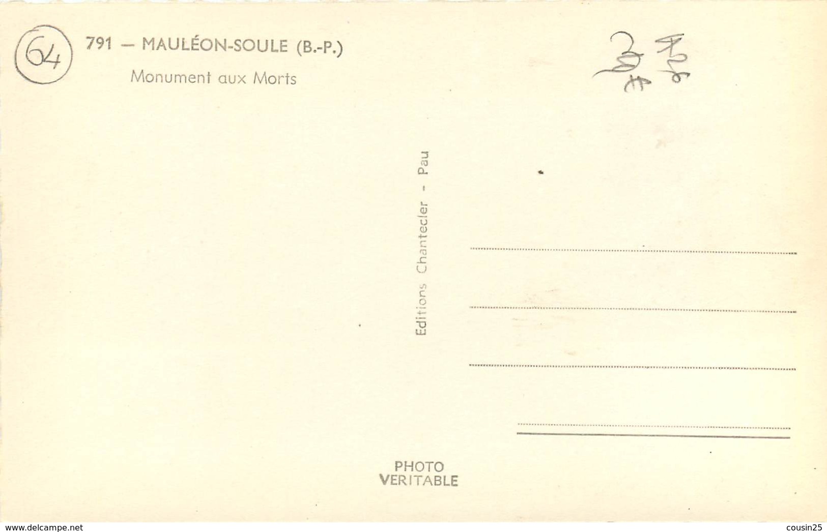 64 MAULEON SOULE - Monument Aux Morts - Mauleon Licharre