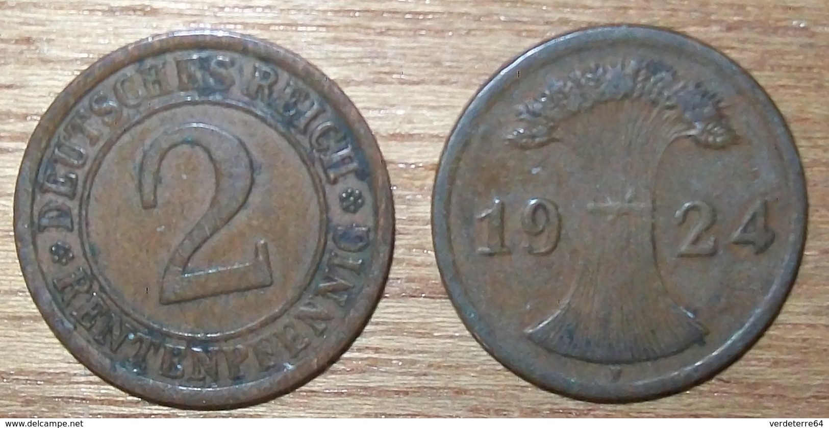 N°393 2 RENTENPFENNIG 1924F - 2 Rentenpfennig & 2 Reichspfennig