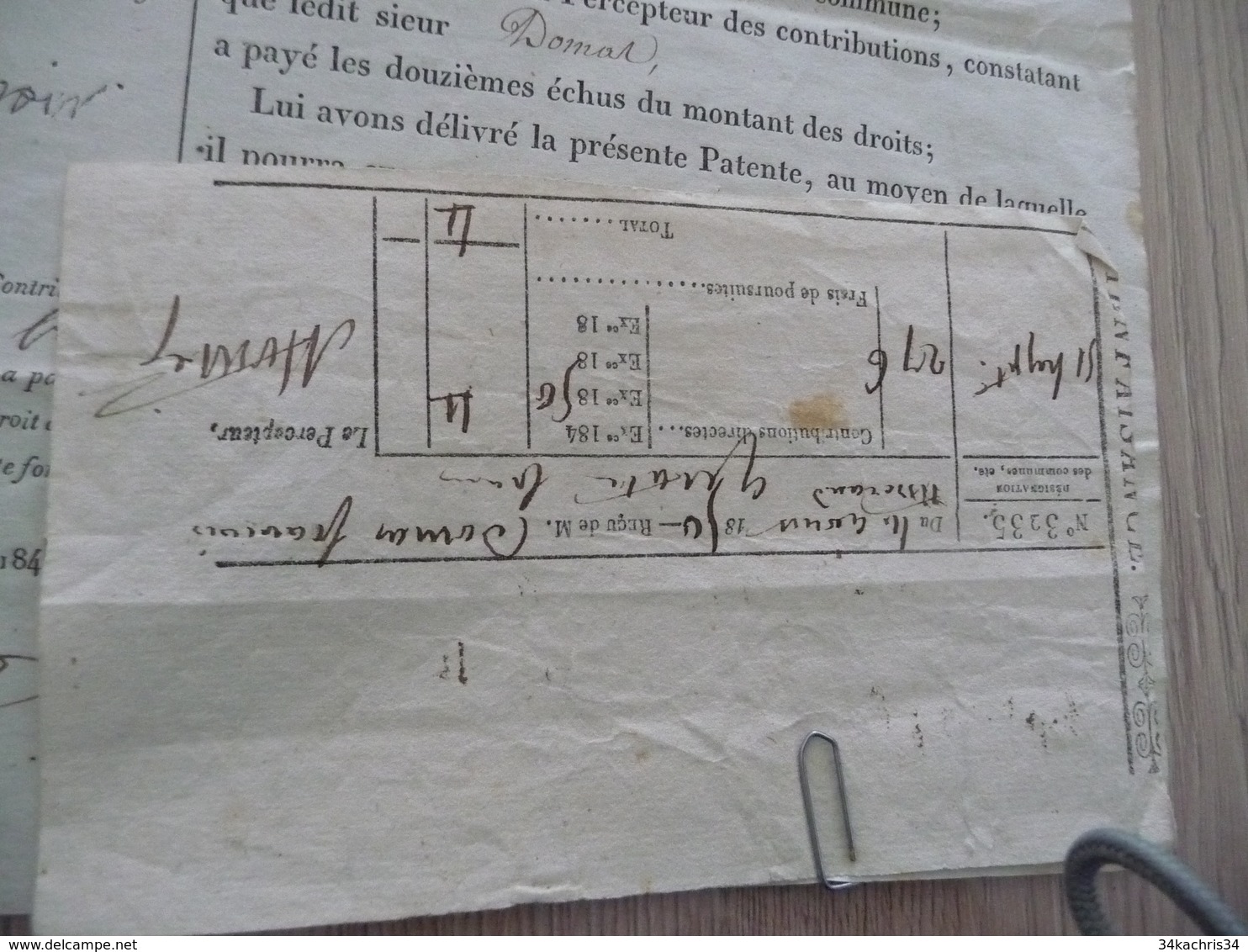 Patente 1840 De Tisserand Puy De Dôme Domas LA Sauzède - Old Professions