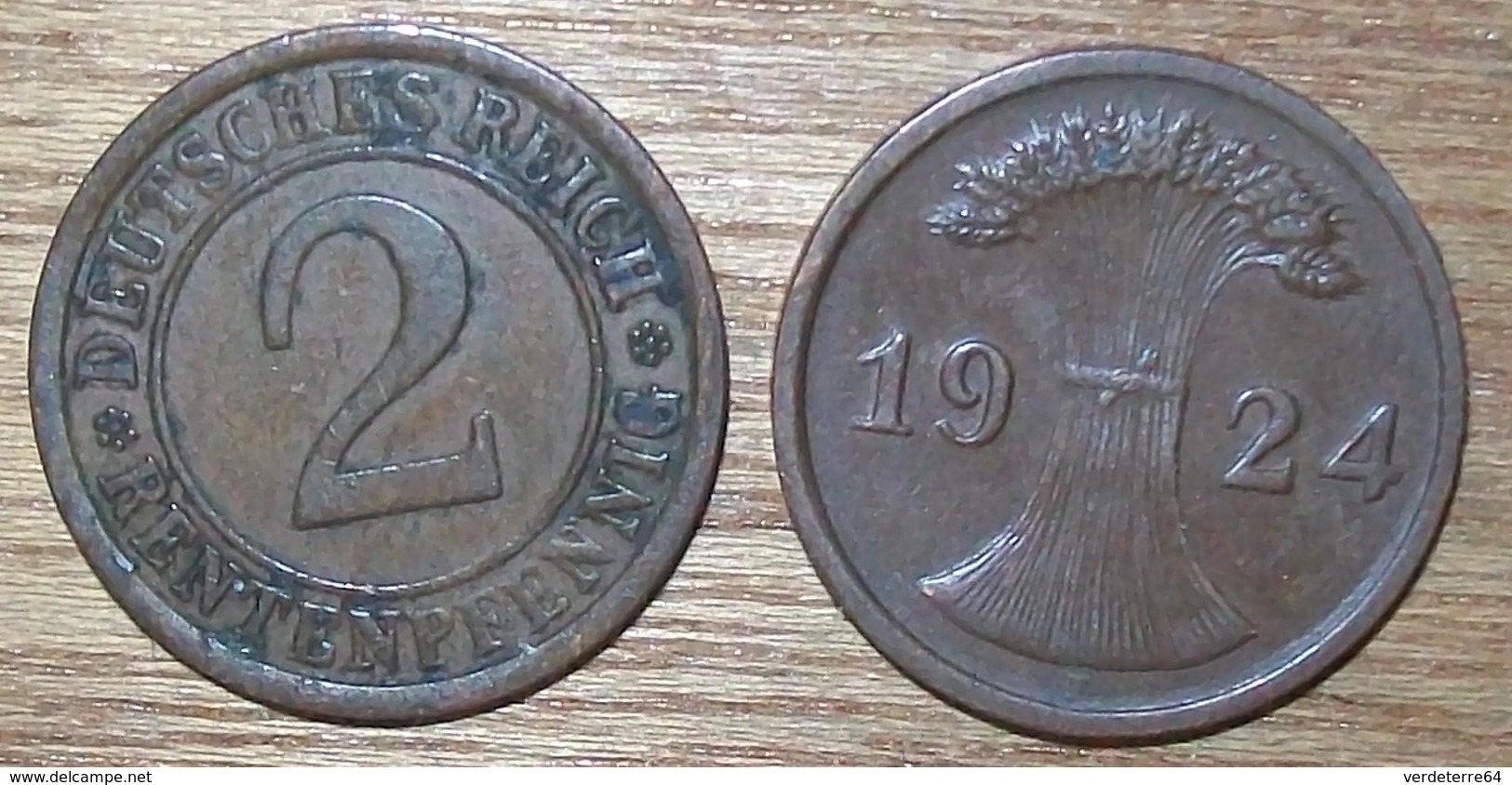 N°399 2 RENTENPFENNIG 1924F - 2 Rentenpfennig & 2 Reichspfennig