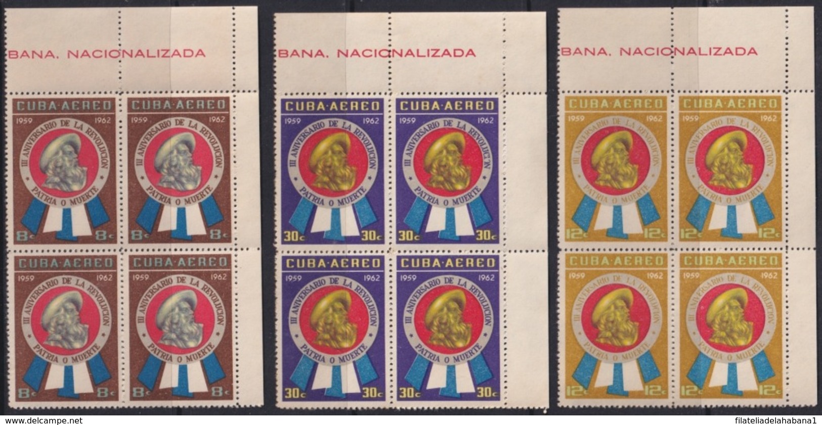 1962.189 CUBA 1962 LIGERAS MANCHAS DESAPARICION CAMILO CIENFUEGOS BL4. - Neufs